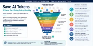 Save AI tokens – Practical cost-cutting methods for AI token cost optimisation strategies. Learn practical ways to save AI tokens with context trimming, caching, model routing, batching, shorter outputs, and smarter agent architecture